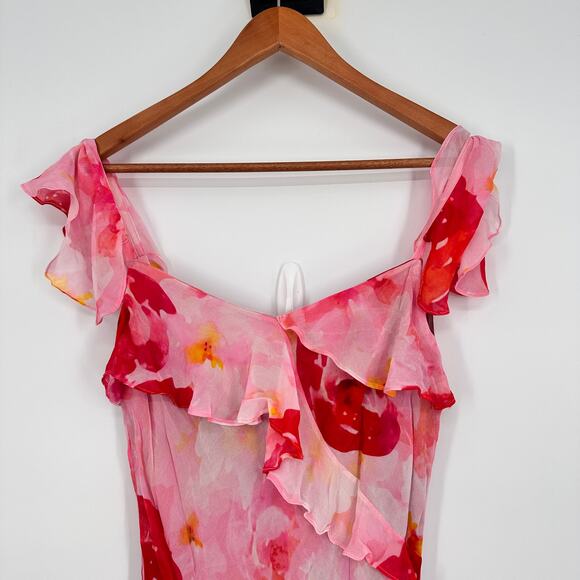 ANTHROPOLOGIE Summer Away Carolina Red Pink Midi Dress // M - Picture 7 of 12